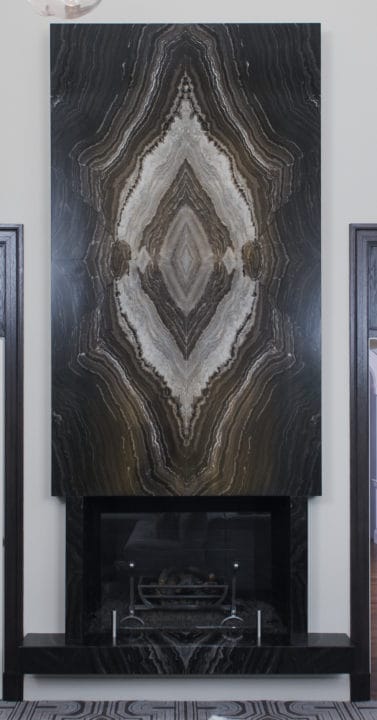 brown fantasy exotic stone on fireplace surround